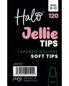 Halo Jellie Nail Tips Tapered Square, Sizes 0-11, 120 Mixed Sizes