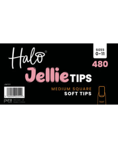 Halo Jellie Nail Tips Medium Square, Sizes 0-11, 480 Mixed Sizes